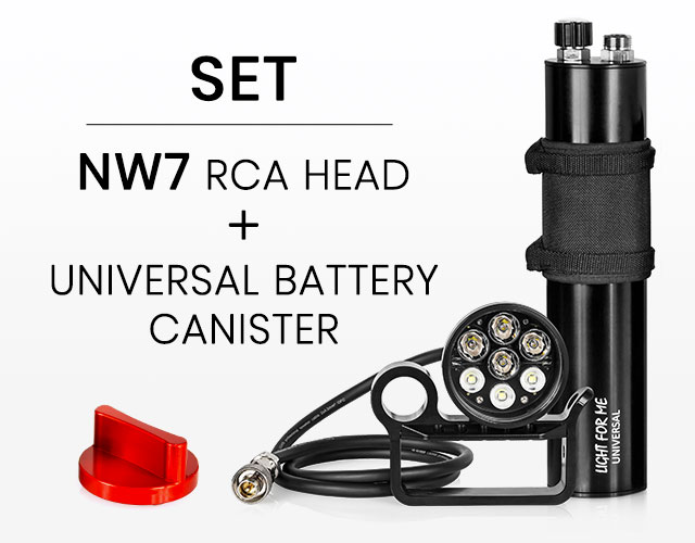 Light For Me dive set made of NW7 head and Universal Battery Canister
